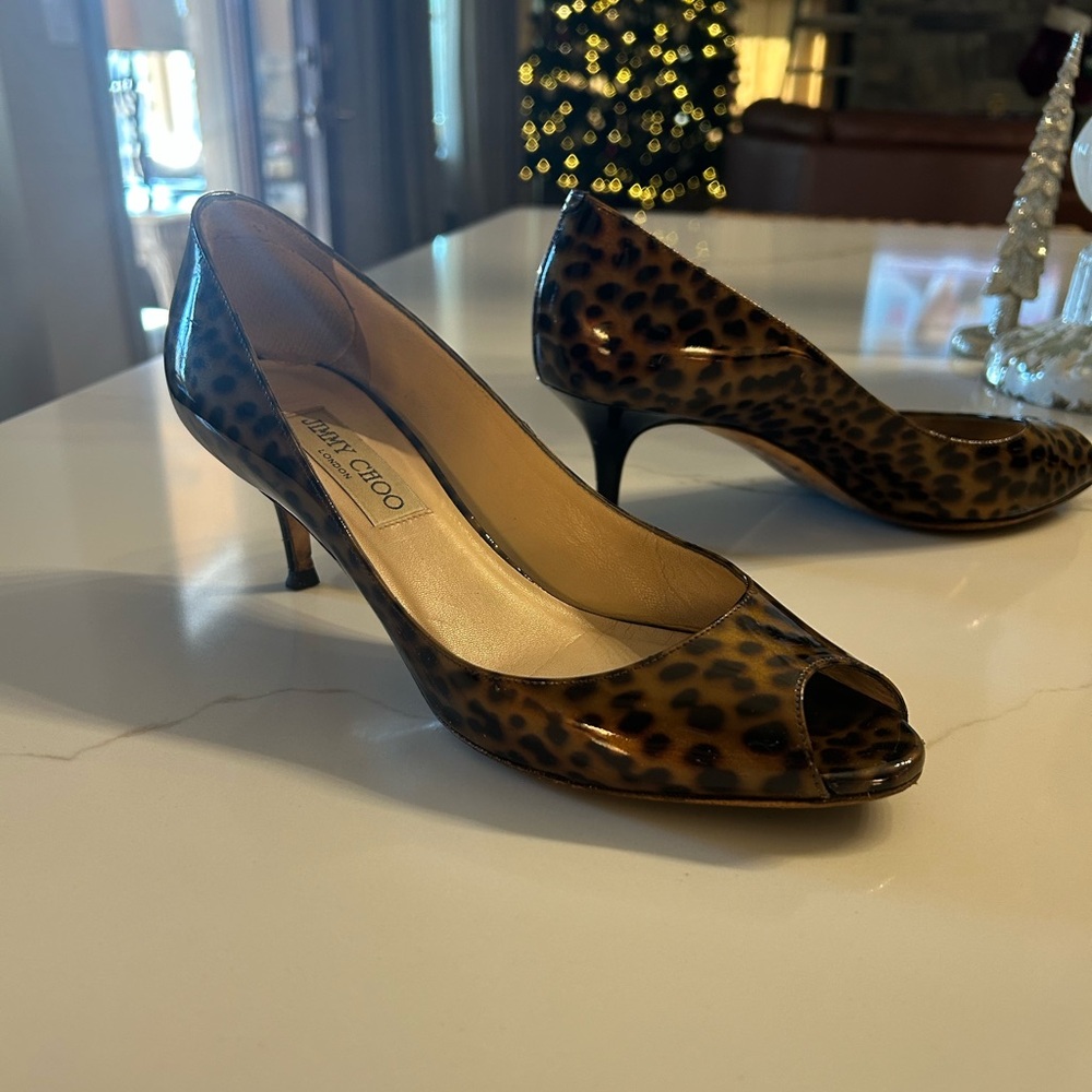 Jimmy Choo Leopard Isabel Peep Toe Pumps